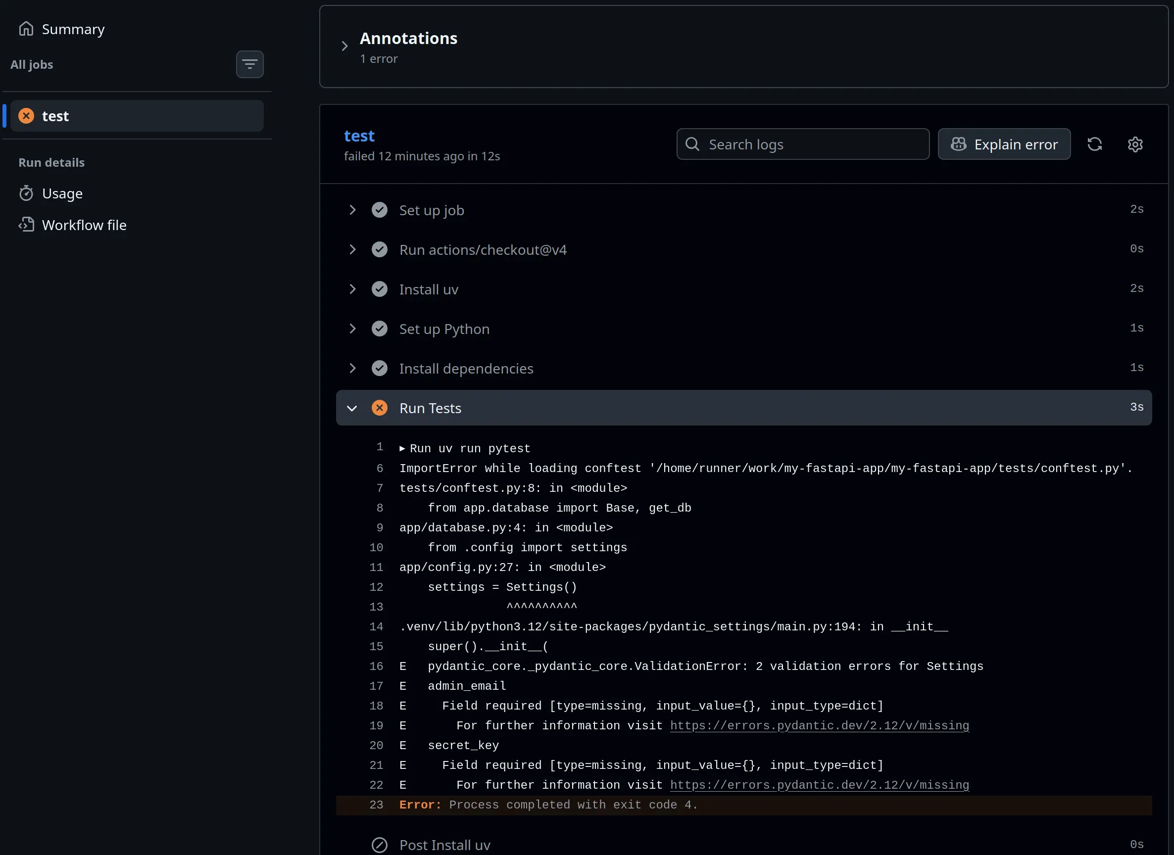 GitHub Actions Failed